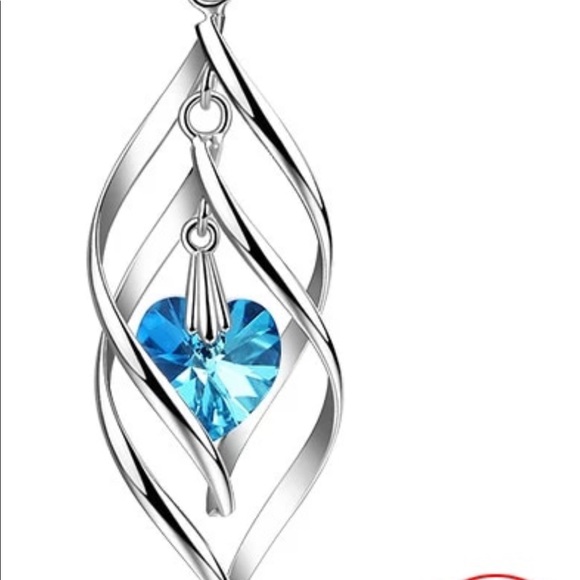 925 Sterling Silver Hollow Blue Crystal Long Drop Earrings - Picture 3 of 4